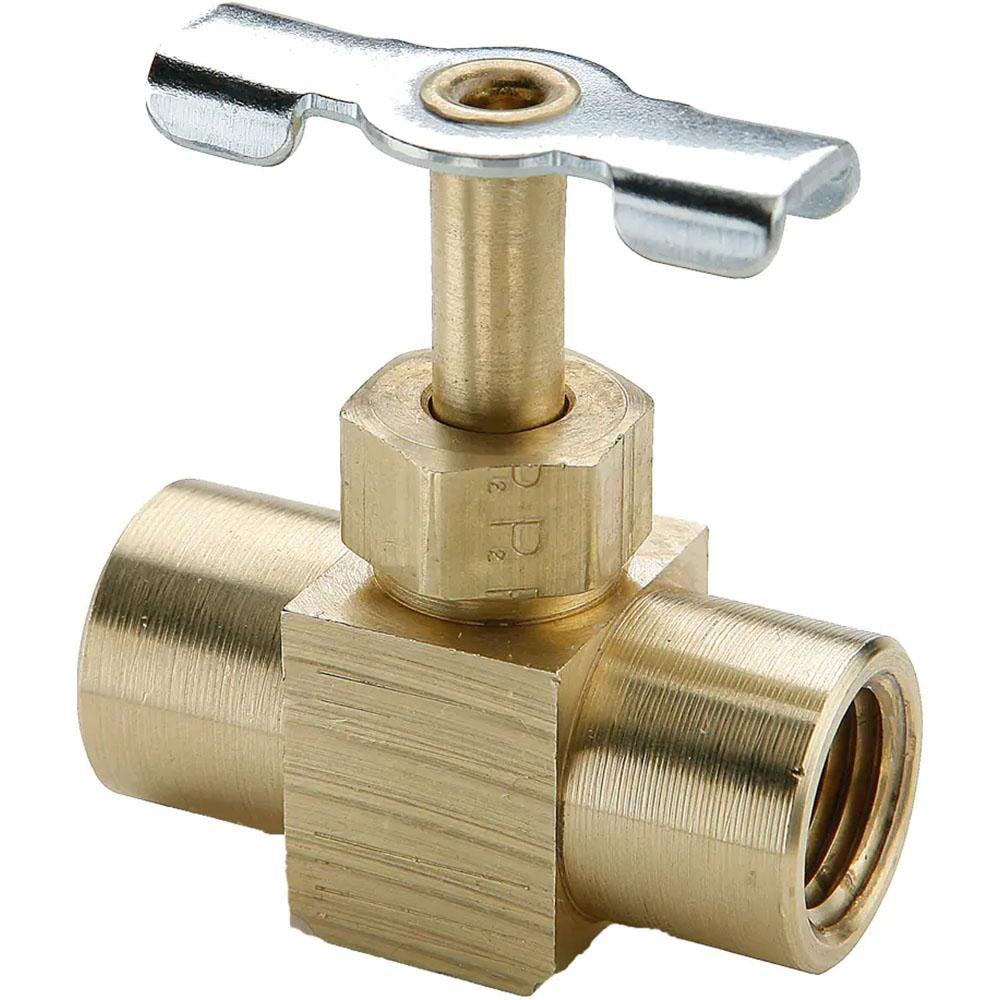 Parker NV109P-4 Needle Valve Straight, 1/4" Pipe, Female Pipe to Female Pipe End, Brass Body