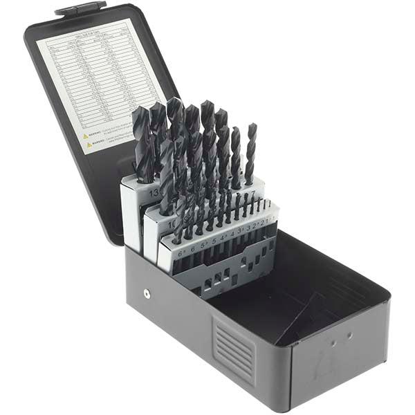Value Collection C96153 Drill Bit Set Jobber Length Drill Bits, 25 Pc, 118 deg, High-Speed Steel