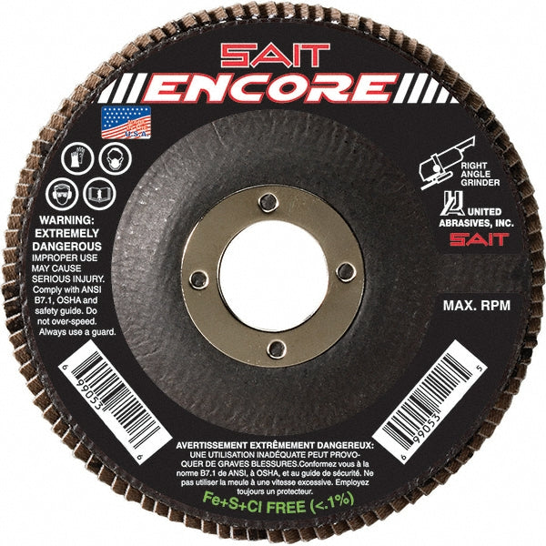 Sait 71205 Flap Disc 4-1/2" Dia, 7/8" Hole, 36 Grit, Zirconia Alumina, Type 27