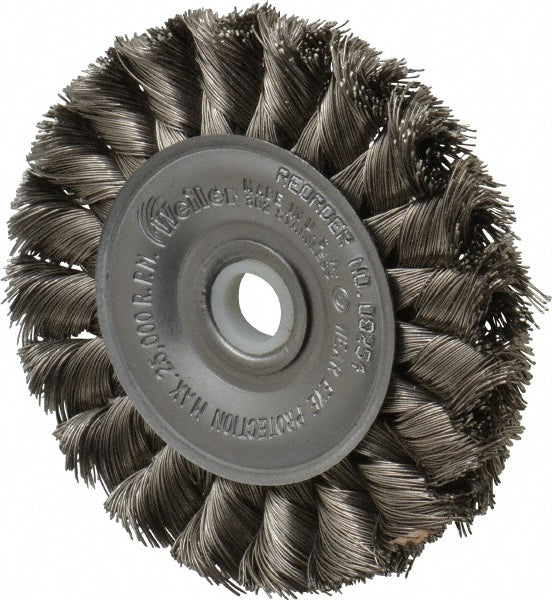 Weiler 94630 Wheel Brush 3" Wheel Dia, 3/8" Face Width, 0.0118" Wire Dia, Knotted