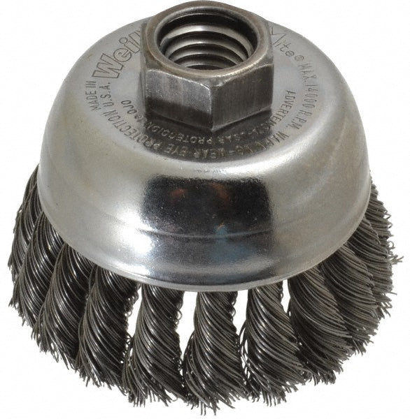 Weiler 94681 Cup Brush 2-3/4" Dia, 0.014" Wire Dia, Steel, Knotted