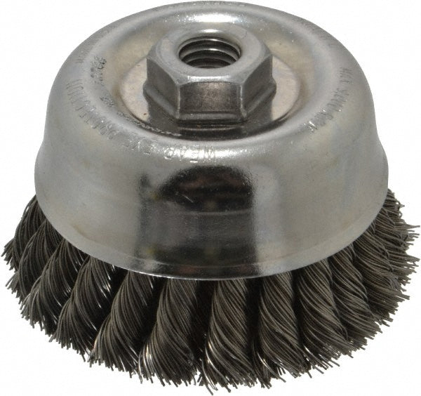 Weiler 94708 Cup Brush 4" Dia, 0.02" Wire Dia, Steel, Knotted