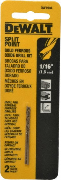 DeWALT DW1904 Mechanics Drill Bit 0.0625" Dia, 135°, Cobalt, Straight-Cylindrical Shank, Split Point