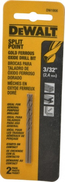 DeWALT DW1906 Mechanics Drill Bit 0.0938" Dia, 135°, Cobalt, Straight-Cylindrical Shank, Split Point