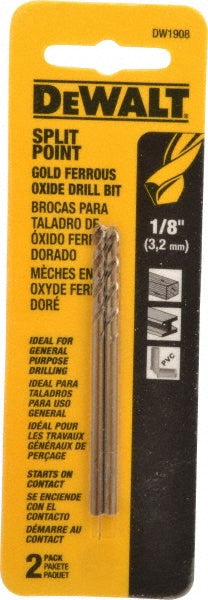 DeWALT DW1908 Mechanics Drill Bit 0.1250" Dia, 135°, Cobalt, Straight-Cylindrical Shank, Split Point