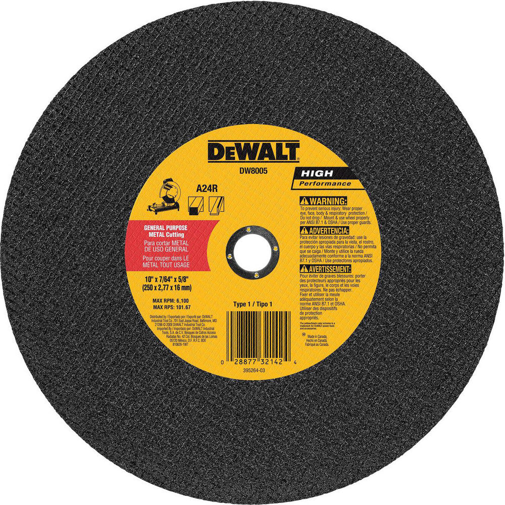 DeWALT DW8005 Cut-Off Wheel Type 1 (01/41), 10" Dia, Aluminum Oxide