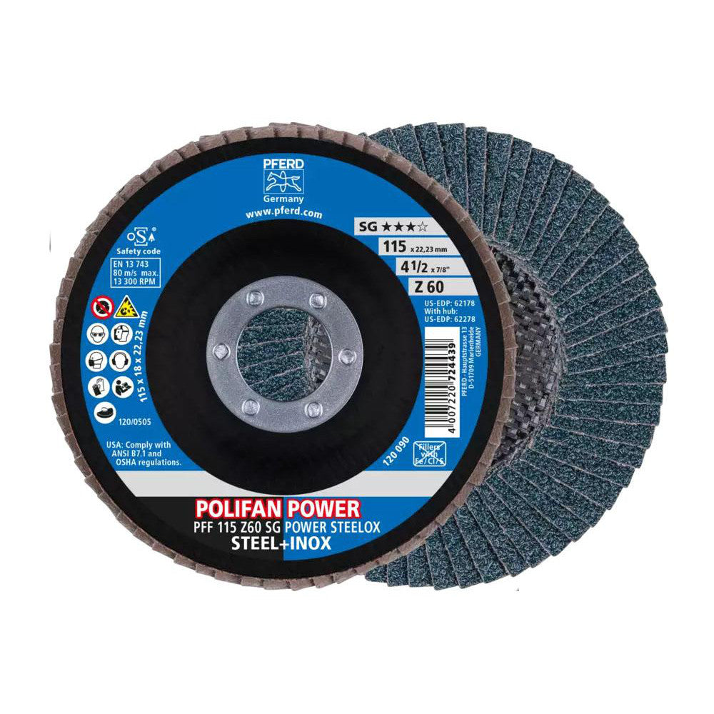 PFERD 67686115 Flap Disc 4-1/2" Dia, 7/8" Hole, 60 Grit, Zirconia Alumina, Type 27