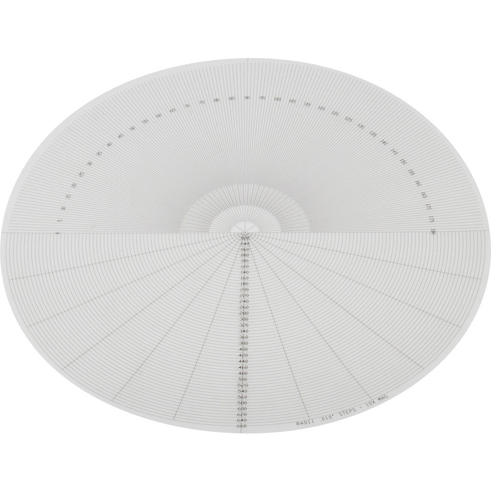Visual Precision, Inc. #10 MYLR CLR/IN 14 Inch Diameter, Radius and Angle, Mylar Optical Comparator Chart and Reticle