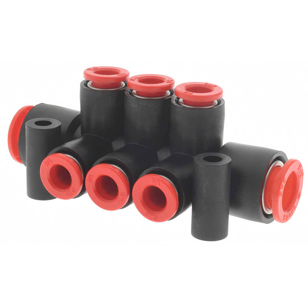 SMC Pneumatics KM11-07-11-6 Manifold 3/8" Inlet, 1/4" Outlet, 2 Inlet Ports, 6 Outlet Ports