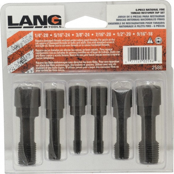 Lang 2586M Tap Set 9/16-18 UNF, Carbon Steel, Zinc Finish