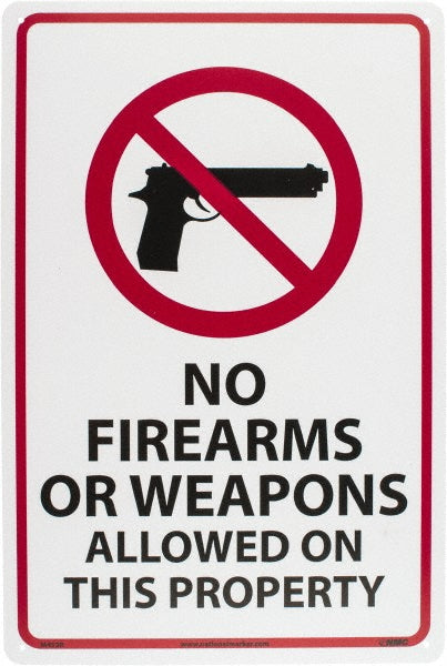 AccuformNMC M452R Security & Admittance Sign Rectangle, "NO FIREARMS OR WEAPONS ALLOWED ON THIS PROPERTY"