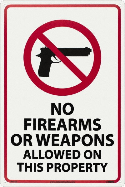 AccuformNMC M452G Security & Admittance Sign Rectangle, "NO FIREARMS OR WEAPONS ALLOWED ON THIS PROPERTY"
