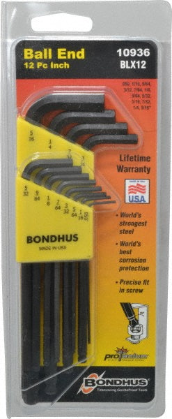 Bondhus 10936 12 Piece L-Key Ball End Hex Key Set
