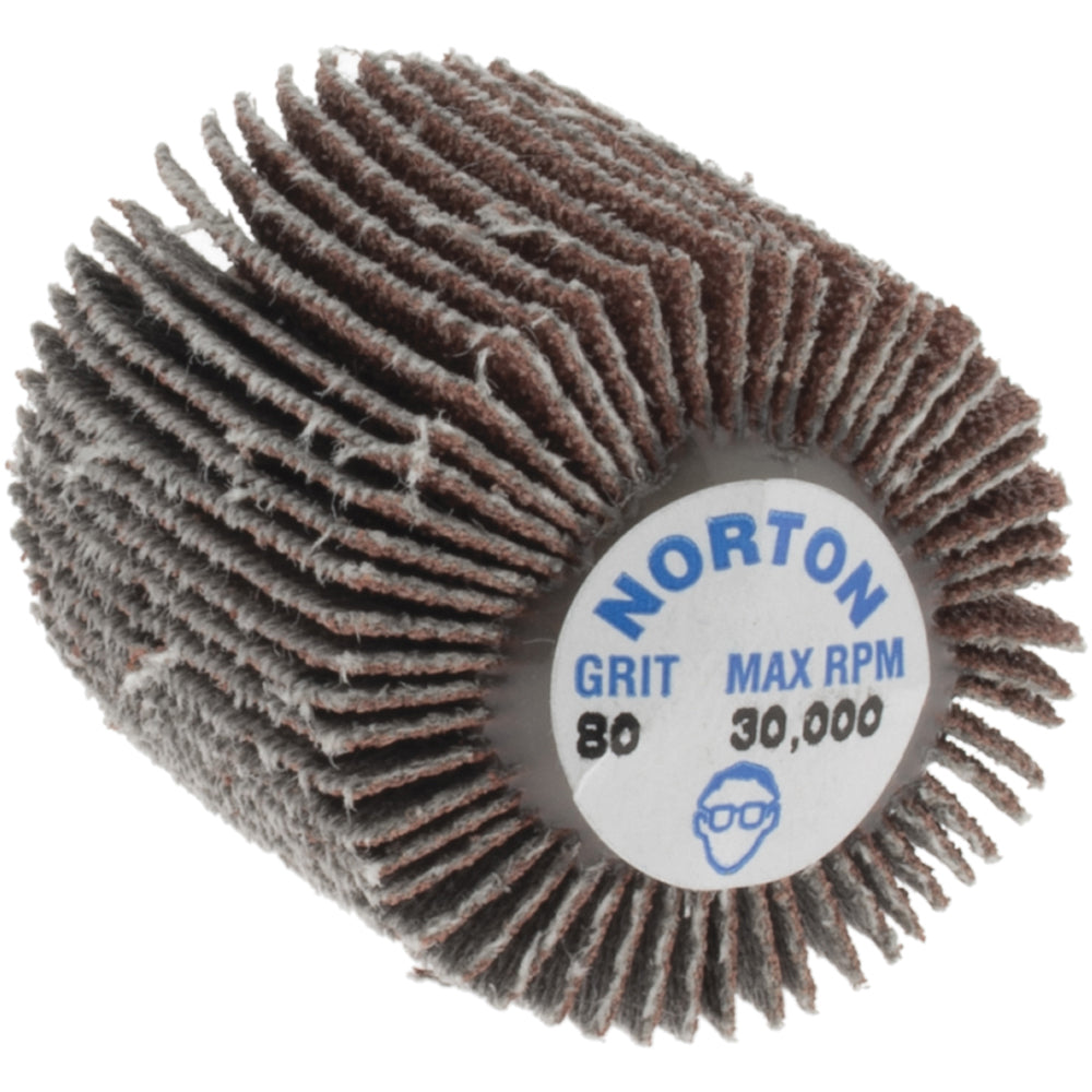 Norton 63642502629 Mounted Flap Wheel 1" Dia, 1" Face Width, 80 Grit, Aluminum Oxide