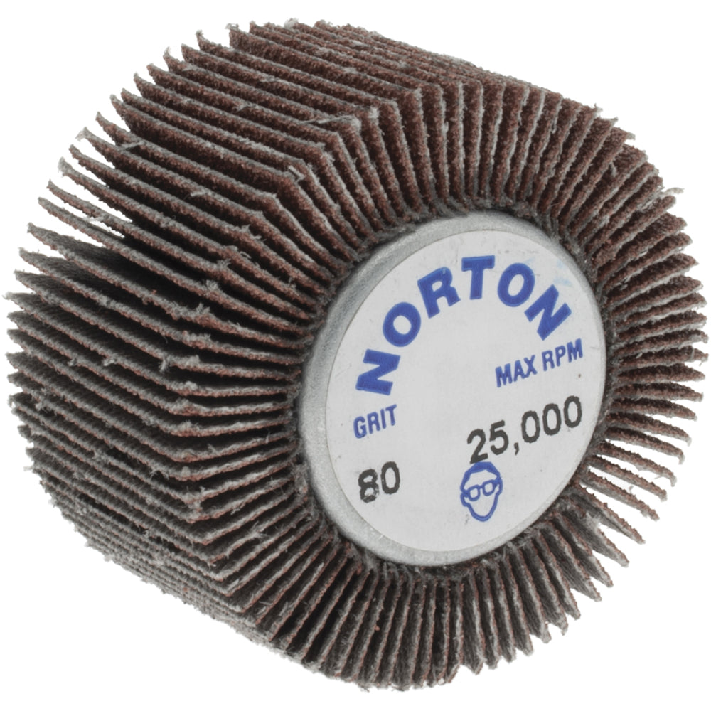 Norton 63642502639 Mounted Flap Wheel 1-5/8" Dia, 1" Face Width, 80 Grit, Aluminum Oxide