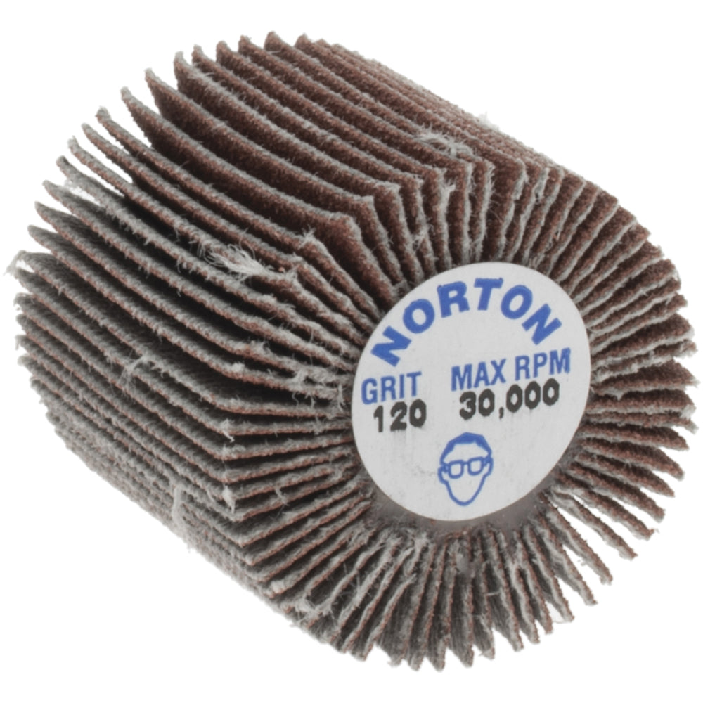 Norton 63642502630 Mounted Flap Wheel 1" Dia, 1" Face Width, 120 Grit, Aluminum Oxide