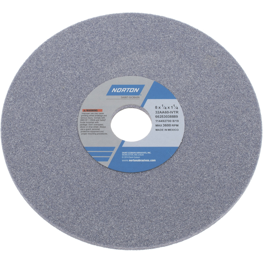 Norton 66253038889 Surface Grinding Wheel 8" Dia, 1/4" Thick, 1-1/4" Hole, 60 Grit, I Hardness