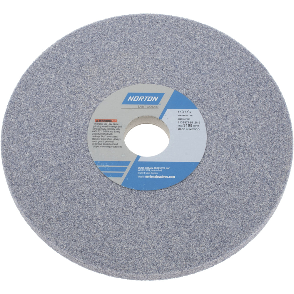 Norton 66253007161 Surface Grinding Wheel 8" Dia, 1/2" Thick, 1-1/4" Hole, 46 Grit, H Hardness
