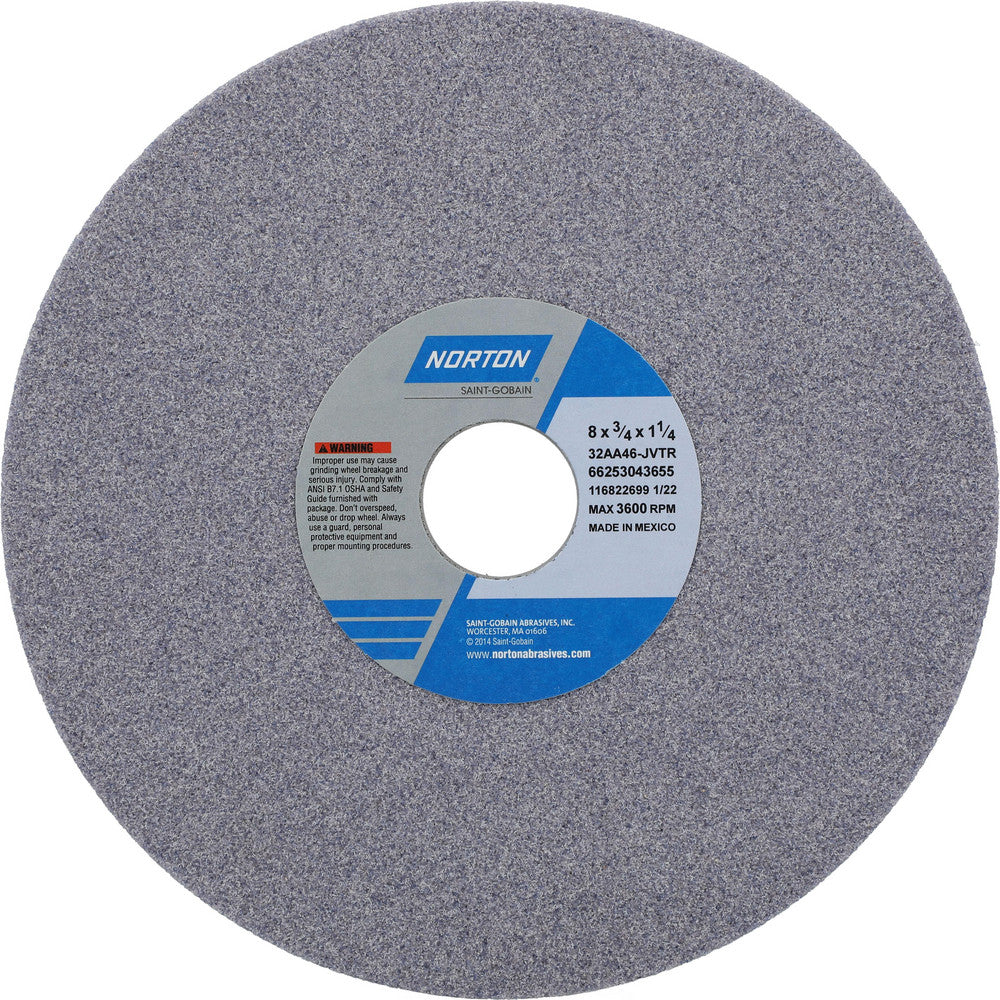 Norton 66253043655 Surface Grinding Wheel 8" Dia, 3/4" Thick, 1-1/4" Hole, 46 Grit, J Hardness