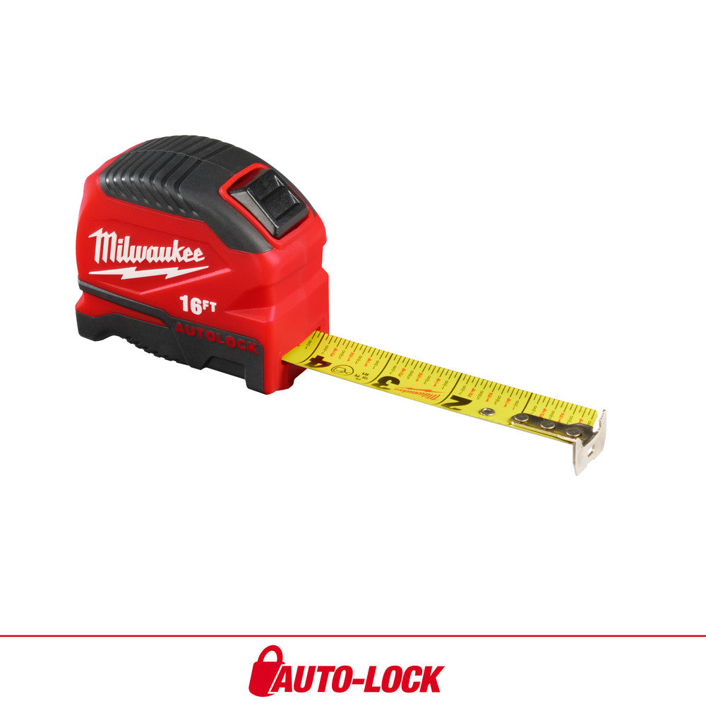 Milwaukee Tool 48-22-1816 Tape Measures Length Ft. 16.000 Graduation (Inch) 1/16 Blade Material Steel Standout Length (Feet) 9.00 Case Type Closed Rewind Type Automatic