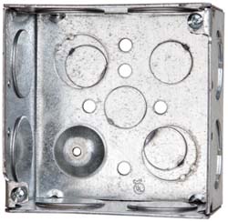 Cooper Crouse-Hinds TP436 Electrical Outlet Box Steel, Square, 4" OAH, 4" OAW, 2-1/8" OAD, 1 Gang