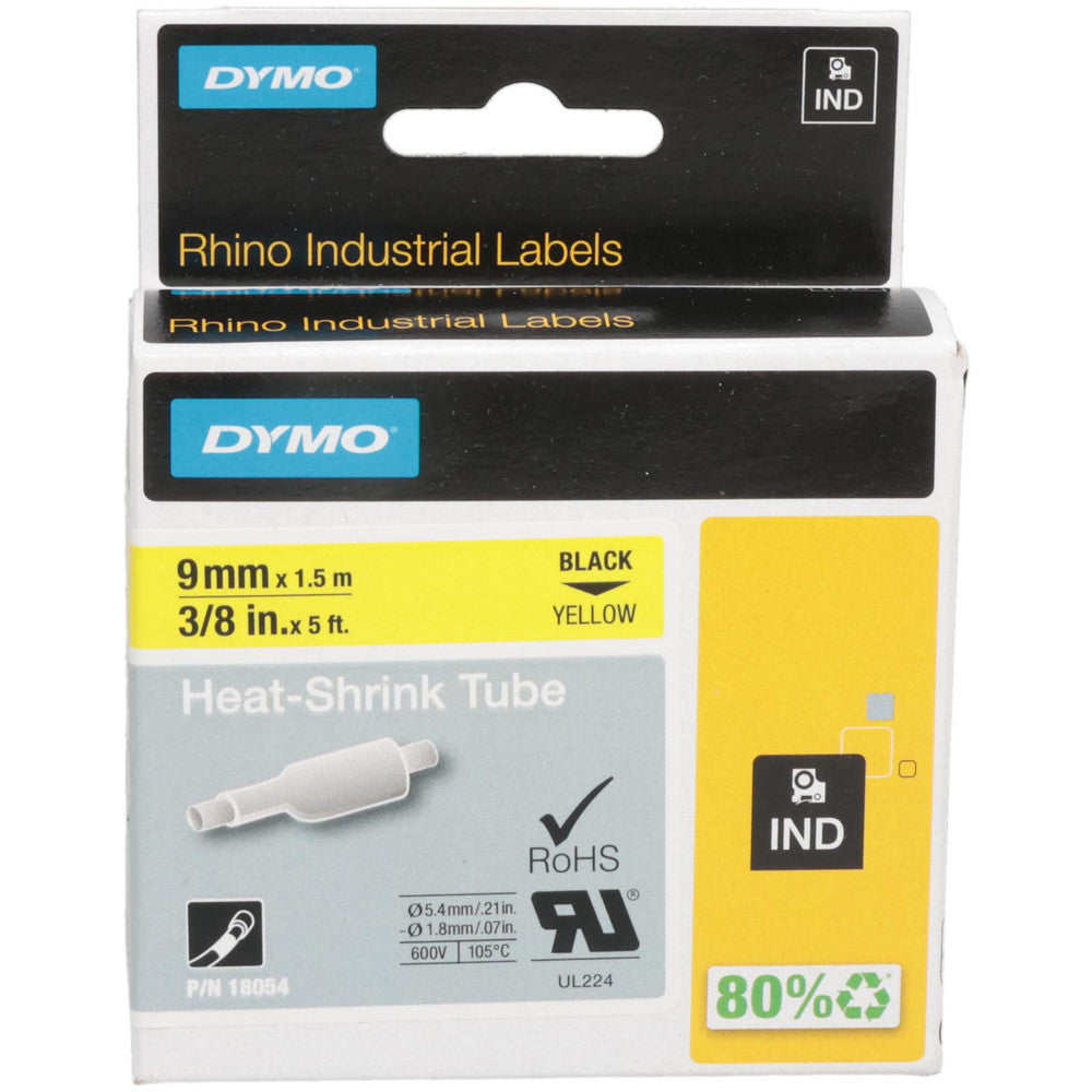 Dymo 18054 Label Maker Label Yellow, Heat Shrinkable Polyolefin, 60" OAL, 3/8" OAW