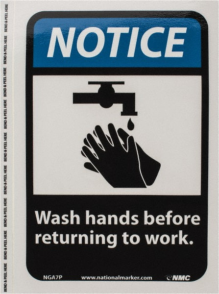AccuformNMC NGA7P Sign Rectangle, "Notice, WASH HANDS BEFORE RETURNING TO WORK"