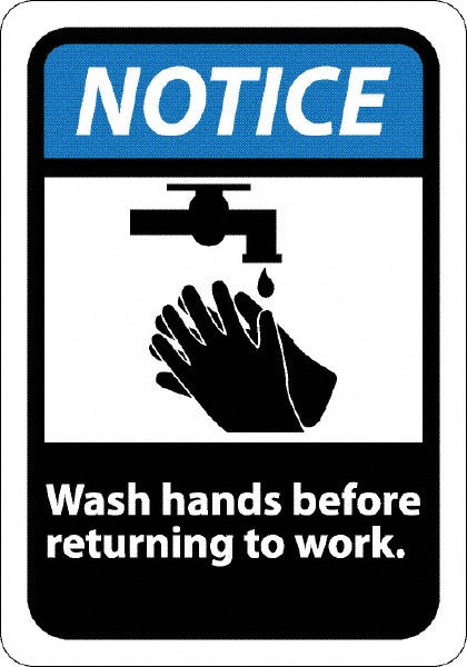 AccuformNMC NGA7R Sign Rectangle, "Notice, WASH HANDS BEFORE RETURNING TO WORK"