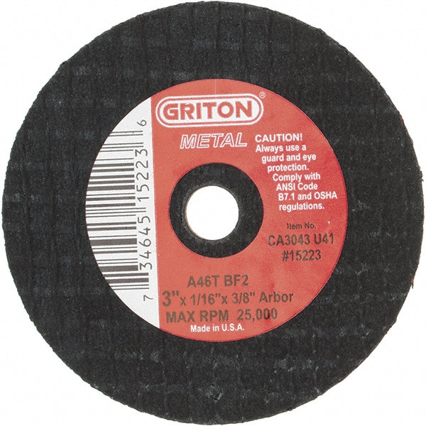 Value Collection CA3043U41 Cut-Off Wheel 3" Dia, 1/16" Thick, 3/8" Hole, Aluminum Oxide