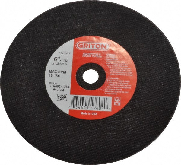 Value Collection CA6024U61 Cut-Off Wheel 6" Dia, 1/32" Thick, 1/2" Hole, Aluminum Oxide