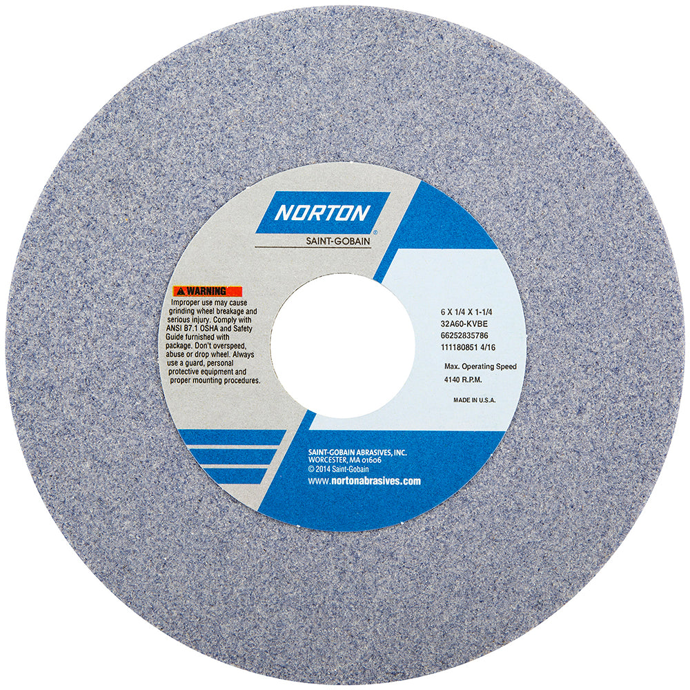 Norton 66252835786 Surface Grinding Wheel 6" Dia, 1/4" Thick, 1-1/4" Hole, 60 Grit, K Hardness