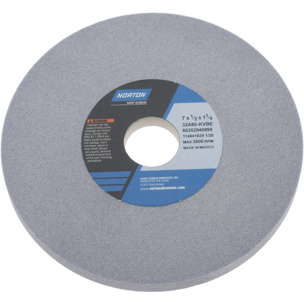Norton 66252940899 Surface Grinding Wheel 7" Dia, 1/2" Thick, 1-1/4" Hole, 80 Grit, K Hardness