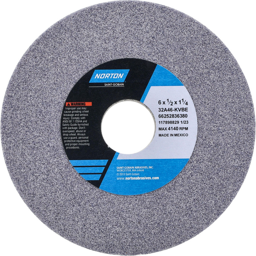 Norton 66252836380 Surface Grinding Wheel 6" Dia, 1/2" Thick, 1-1/4" Hole, 46 Grit, K Hardness