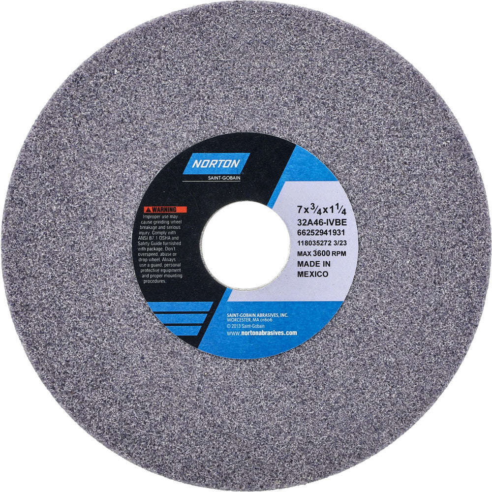 Norton 66252941931 Surface Grinding Wheel 7" Dia, 3/4" Thick, 1-1/4" Hole, 46 Grit, I Hardness