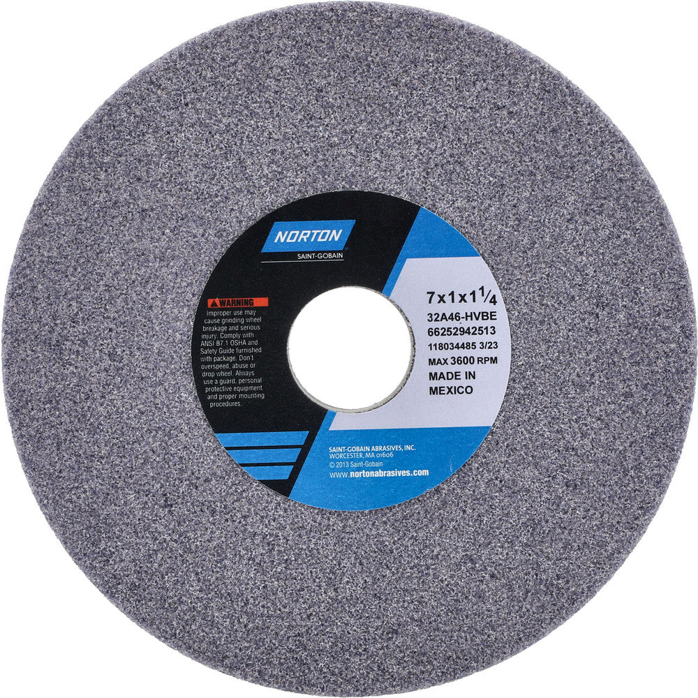 Norton 66252942513 Surface Grinding Wheel 7" Dia, 1" Thick, 1-1/4" Hole, 46 Grit, H Hardness