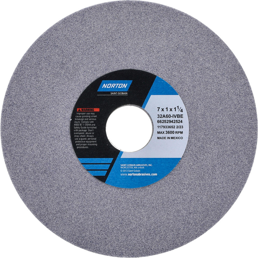 Norton 66252942524 Surface Grinding Wheel 7" Dia, 1" Thick, 1-1/4" Hole, 60 Grit, I Hardness