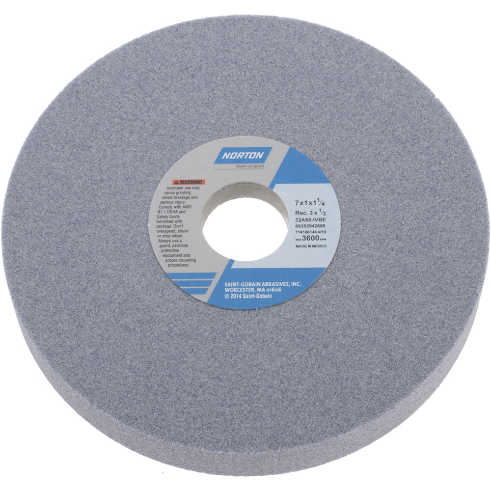 Norton 66252942686 Surface Grinding Wheel 7" Dia, 1" Thick, 1-1/4" Hole, 60 Grit, I Hardness