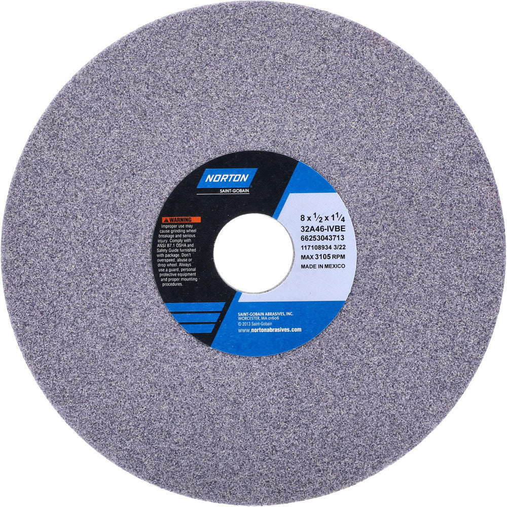 Norton 66253043713 Surface Grinding Wheel 8" Dia, 1/2" Thick, 1-1/4" Hole, 46 Grit, I Hardness