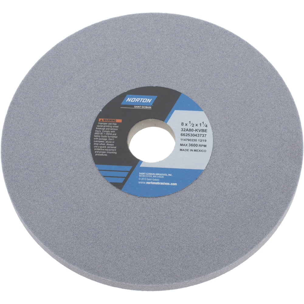 Norton 66253043737 Surface Grinding Wheel 8" Dia, 1/2" Thick, 1-1/4" Hole, 80 Grit, K Hardness