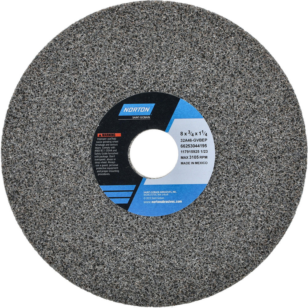 Norton 66253044195 Surface Grinding Wheel 8" Dia, 3/4" Thick, 1-1/4" Hole, 46 Grit, G Hardness
