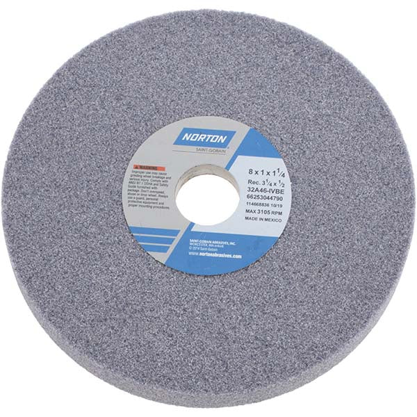 Norton 66253044790 Surface Grinding Wheel 8" Dia, 1" Thick, 1-1/4" Hole, 46 Grit, I Hardness