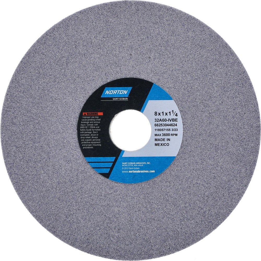 Norton 66253044624 Surface Grinding Wheel 8" Dia, 1" Thick, 1-1/4" Hole, 60 Grit, I Hardness