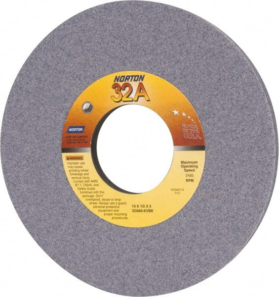 Norton 66253149834 Surface Grinding Wheel 10" Dia, 1/2" Thick, 3" Hole, 60 Grit, K Hardness