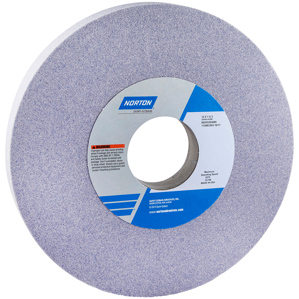 Norton 66253262567 Surface Grinding Wheel 12" Dia, 1" Thick, 3" Hole, 46 Grit, J Hardness
