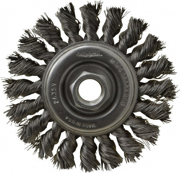 Osborn 0002670500 Wheel Brush 4" Wheel Dia, 3/8" Face Width, 0.0140" Wire Dia, Knotted