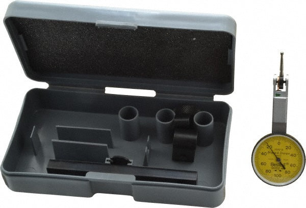TESA Brown & Sharpe 599-7032-13 Horizontal Dial Test Indicator 0.20 mm Max, 0-100-0 Dial Reading, 0.0020 mm Accuracy