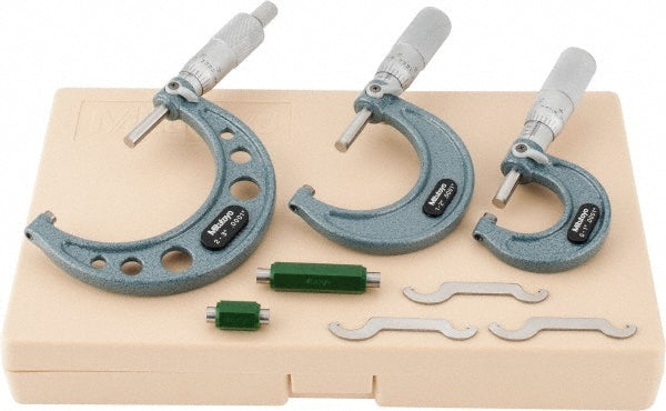 Mitutoyo 103-922 Mechanical Outside Micrometer Set 3 Pc, 0 to 3" Measurement
