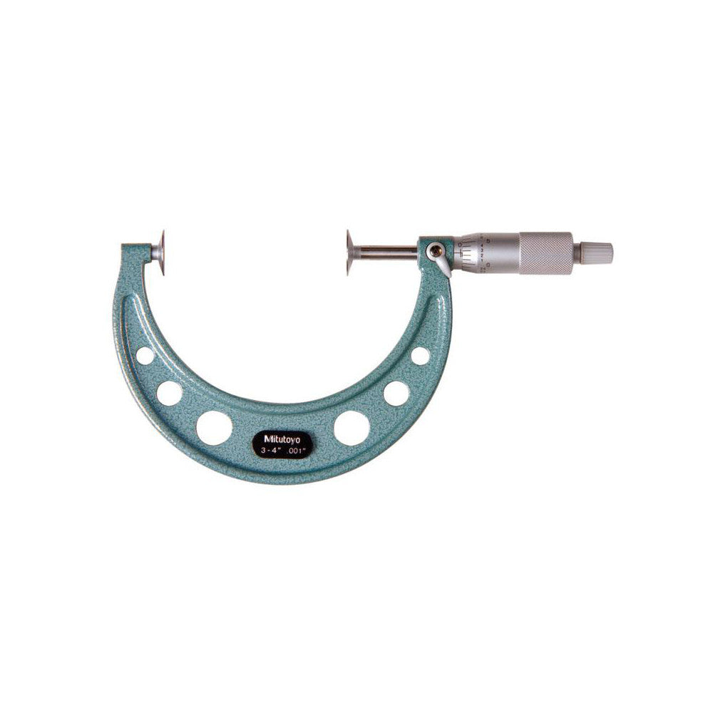 Mitutoyo 123-128 3 to 4 Inch, 0.001 Inch Graduation, Ratchet Stop Thimble, Mechanical Disc Micrometer