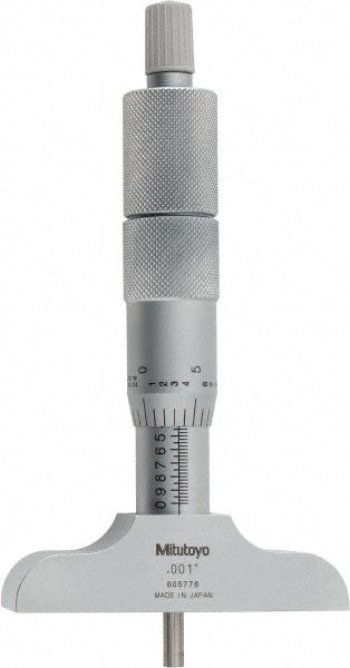 Mitutoyo 129-127 Mechanical Depth Micrometer 4'' Range, 4 Rods, Satin Chrome Finish