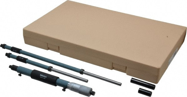 Mitutoyo 141-121 Mechanical Inside Micrometer Set 8 to 20" Range, 3 Extension Rods, Satin Chrome Finish